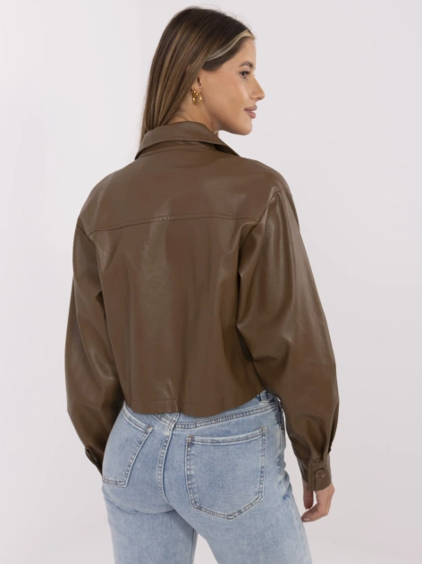 Brązowa kurtka z ekoskóry z kieszeniami