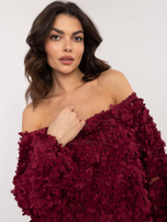 Hurt Burgundowa wizytowa bluzka kwiatową aplikacją 