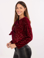 Bordowa cekinowa narzutka z wiązaniem 