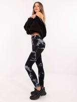 Hurtownia Czarne sportowe legginsy z efektem tie-dye