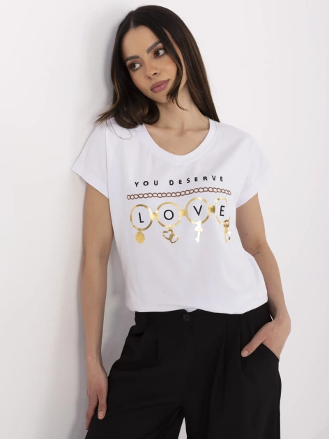 Biały bawełniany i t-shirt z nadrukiem