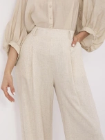 Beżowe letnie spodnie z szeroką nogawką 
