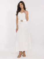 Ecru długa sukienka z paskiem