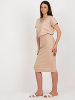 Hurt Beżowy letni komplet basic z sukienką RUE PARIS