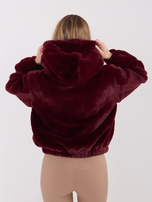 Bordowa futrzana kurtka z kapturem