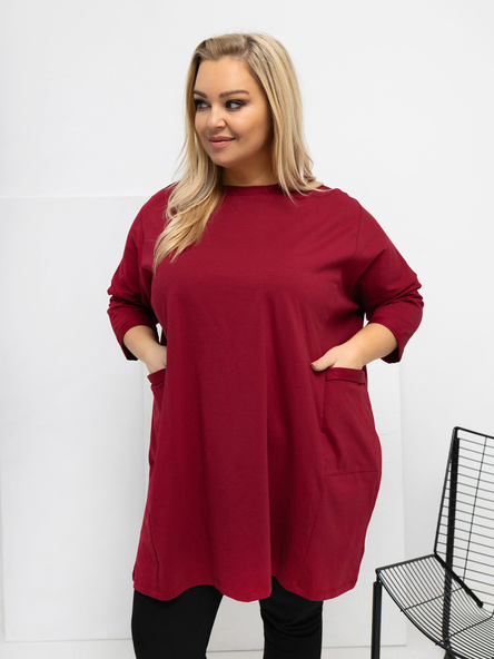 Bordová dlouhá blůza plus size s kapsami.