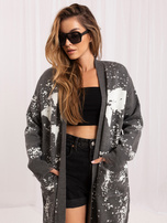 Dunkelgrauer langer Damen-Kardigan mit Print.