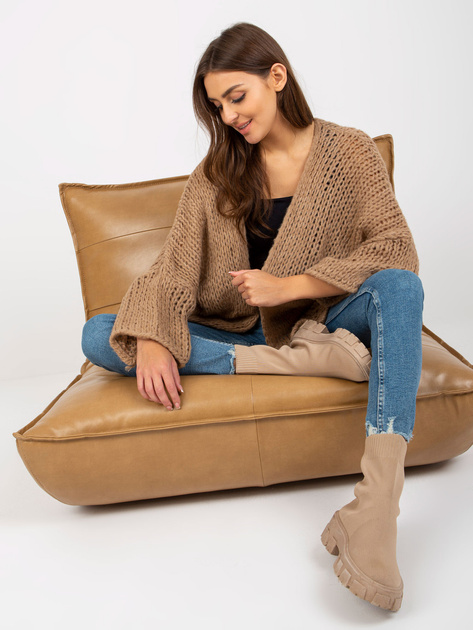 Hurt Ciemnobeżowy dzianinowy kardigan oversize OCH BELLA