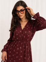 Burgunderfarbene, ausgestellte Blume Kleid.