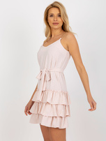 Hurt Hellrosa Mini-Kleid mit Rüschen und Bindung.