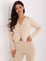 Kremowy dzianinowy komplet z ozdobnymi guzikami