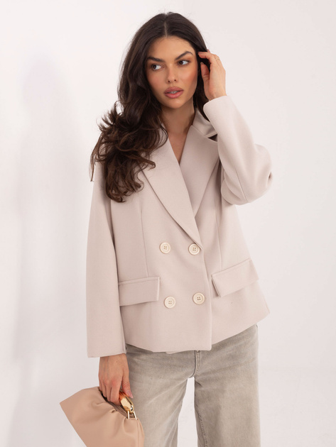 Jasnobeżowy krótki płaszcz dwurzędowy RUE PARIS