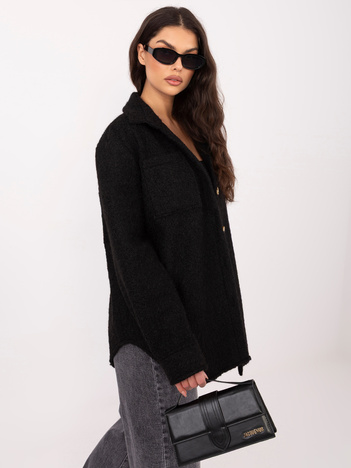 Czarna damska kurtka z dzianiny barankowej RUE PARIS 