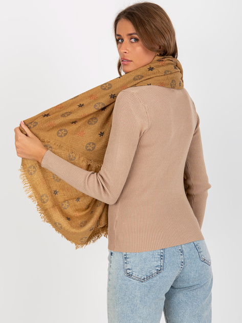Hurtownia Ciemnobeżowy damski szal z nadrukiem