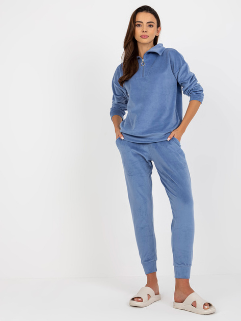 Hurtownia Niebieska ciepła piżama welurowa z bluzą