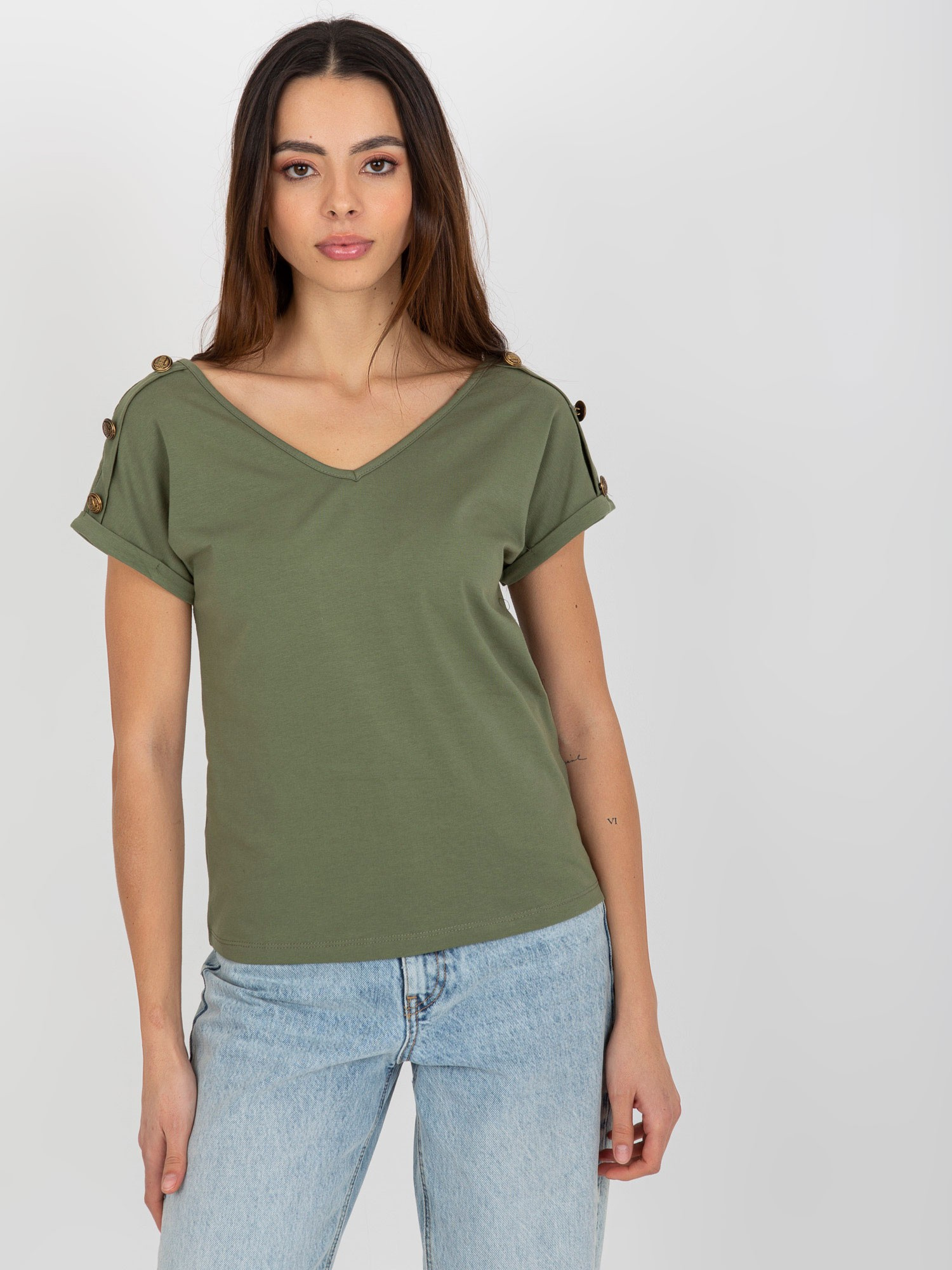 Khaki bluzka z guzikami na rękawach OCH BELLA