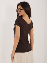 Czekoladowa bluzka basic z krótkim rękawem RUE PARIS 