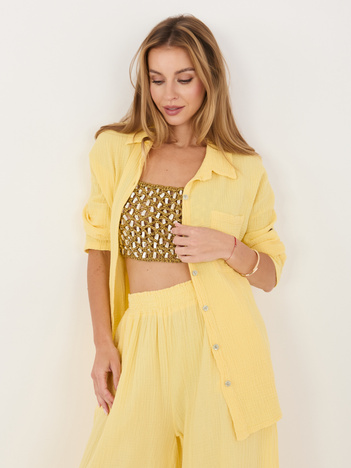 Jasnożółta muślinowa koszula z długim rękawem 