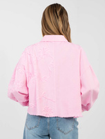 Jasnoróżowa jeansowa kurtka z aplikacją 3D RUE PARIS 