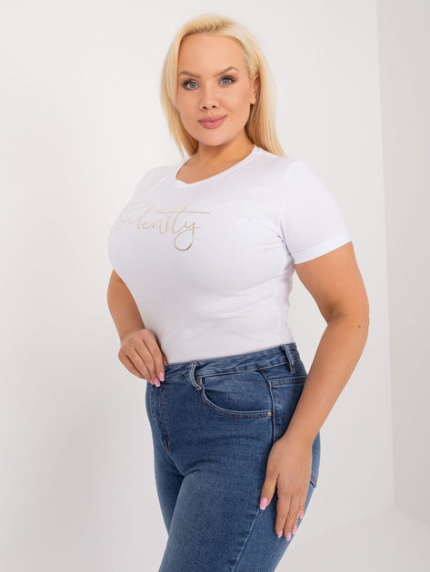 Hurtownia Biały dopasowany t-shirt plus size z napisem