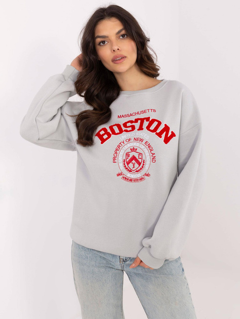 Hurt Jasnoszara damska bluza oversize z naszywką