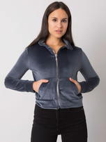 Ciemnoszara welurowa bluza rozpinana Charley RUE PARIS