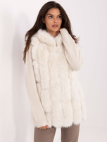 Ecru futrzana kamizelka z kapturem