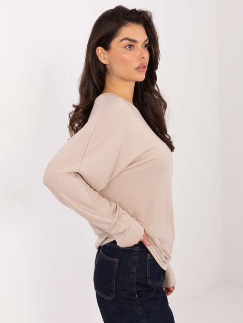 Beżowa casualowa bluzka z długim rękawem