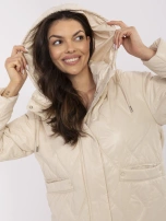 Beżowa przejściowa kurtka z odpinanym kapturem