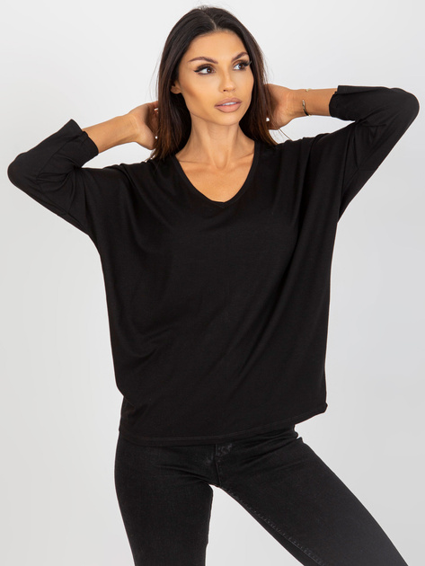 Hurt Czarna wiskozowa bluzka basic z rękawem 3/4