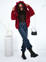 Ciemnoczerwona futrzana bluza z kieszeniami