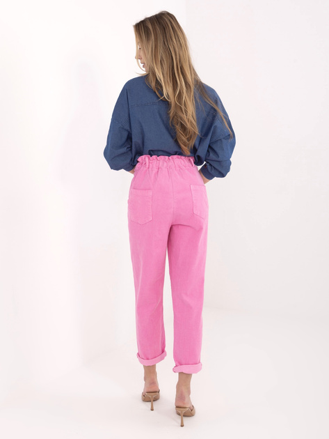 Ciemnoróżowe sztruksowe spodnie bez zapięcia