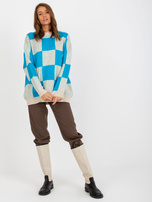 Hurt blau-beige Damen Oversize-Pullover kariert.