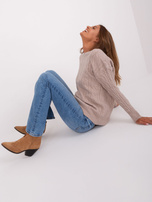 Hurt Beżowy sweter z warkoczami i okrągłym dekoltem 