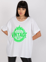 Biało-zielony t-shirt z aplikacją  i okrągłym dekoltem 