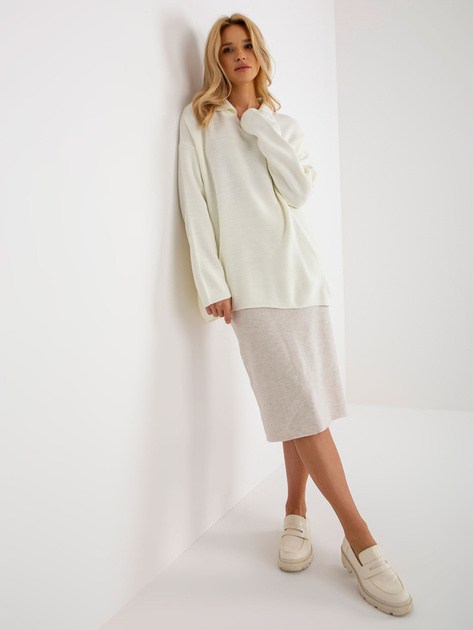 Hurt Ecru długi sweter oversize z kołnierzykiem RUE PARIS