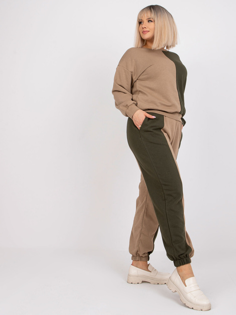 Ciemnobeżowy-khaki komplet dresowy plus size bez kaptura Amishi