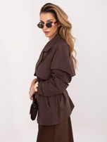Brązowy jednorzędowy płaszcz z paskiem RUE PARIS
