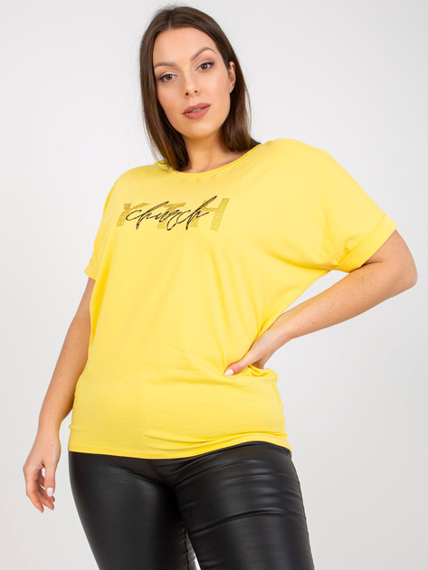 Żółty t-shirt plus size z aplikacją