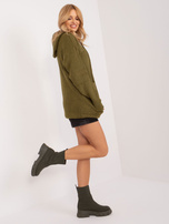 Hurtownia Khaki długi sweter oversize z kieszenią