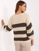 Jasnobeżowo-grafitowy sweter oversize z dekoltem V