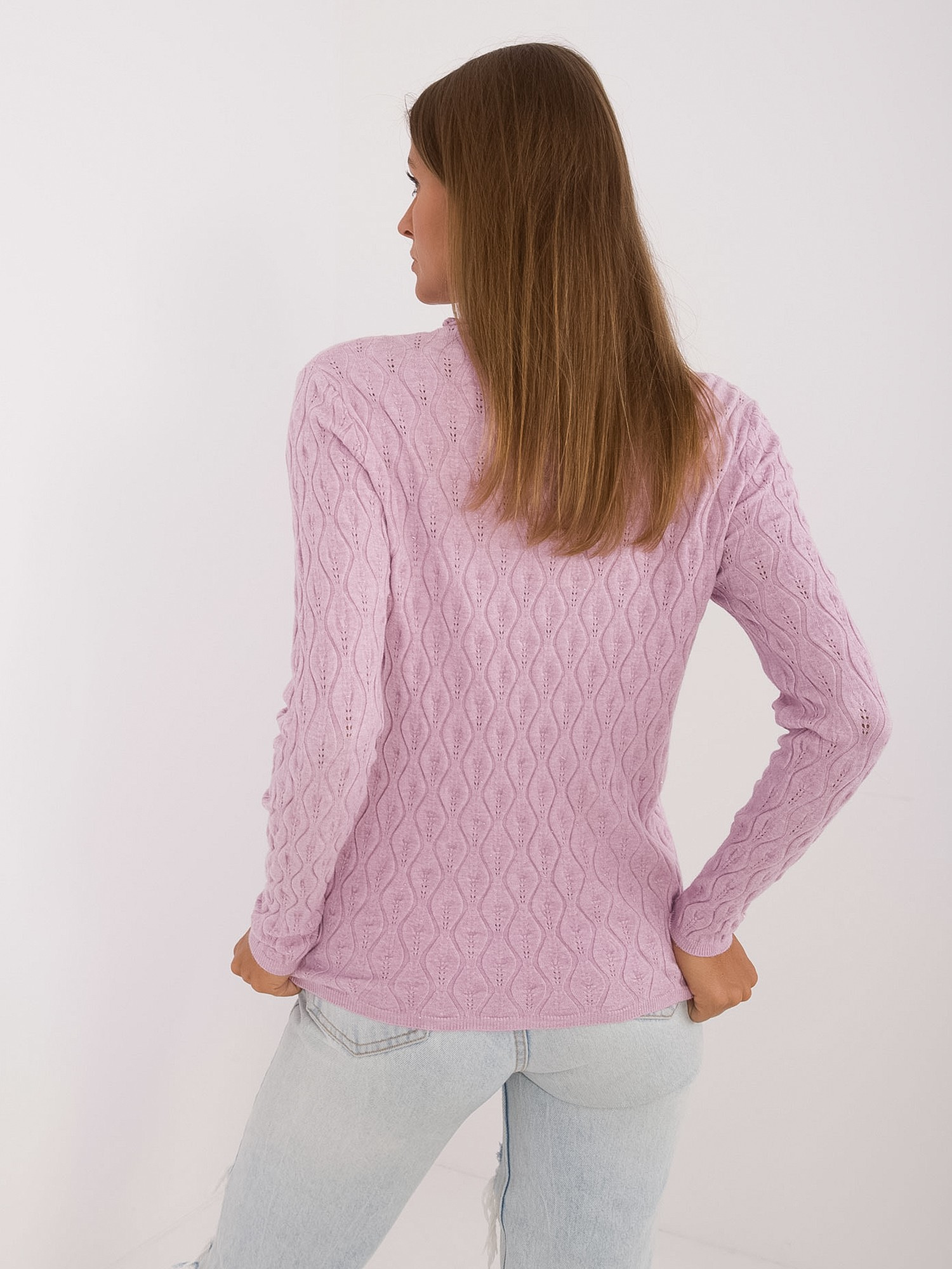 Hurtownia Liliowy sweter golf z domieszką wiskozy