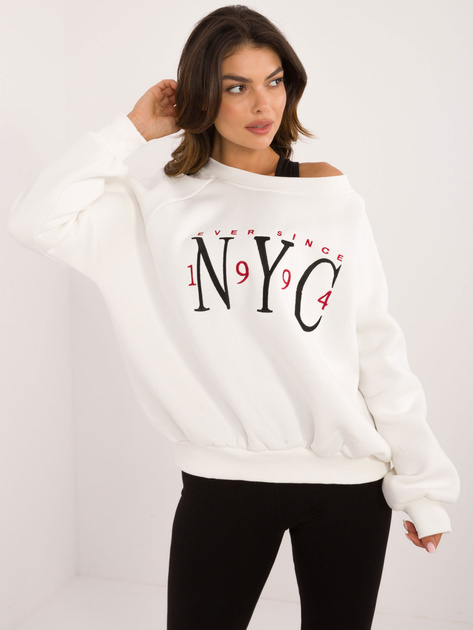 Hurtownia Ecru dresowa bluza bez kaptura z haftem