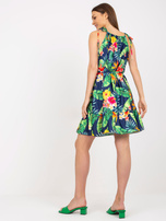 Granatowa letnia sukienka z falbaną i nadrukiem RUE PARIS 