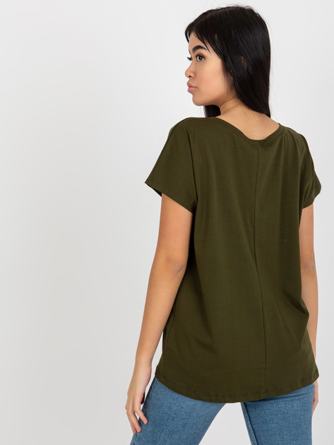 Hurtownia Khaki gładki t-shirt basic z dekoltem V Emory