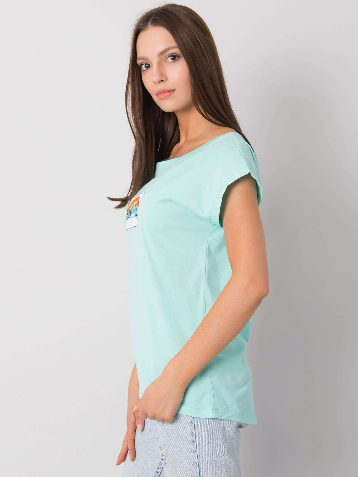 Miętowy t-shirt z nadrukiem Aloha