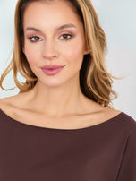 Czekoladowa bawełniana bluzka basic z rękawem 3/4 RUE PARIS 