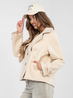 Jasnobeżowy krótki płaszcz z dwurzędowym zapięciem