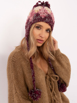 Hurtownia Bordowa damska czapka z nausznikami