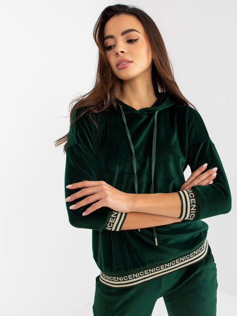 Hurt Ciemnozielony damski komplet welurowy z bluzą